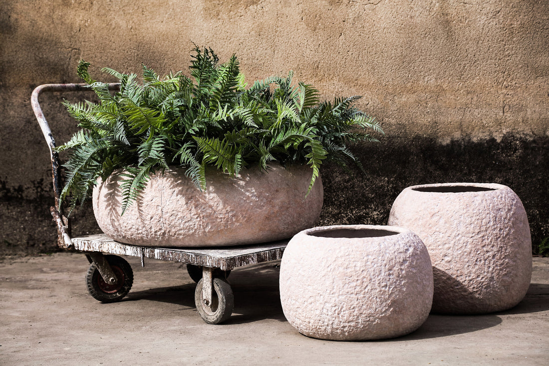 Pot Meleyah Beige Fiber Cement Rock Look Rond Big PTMD