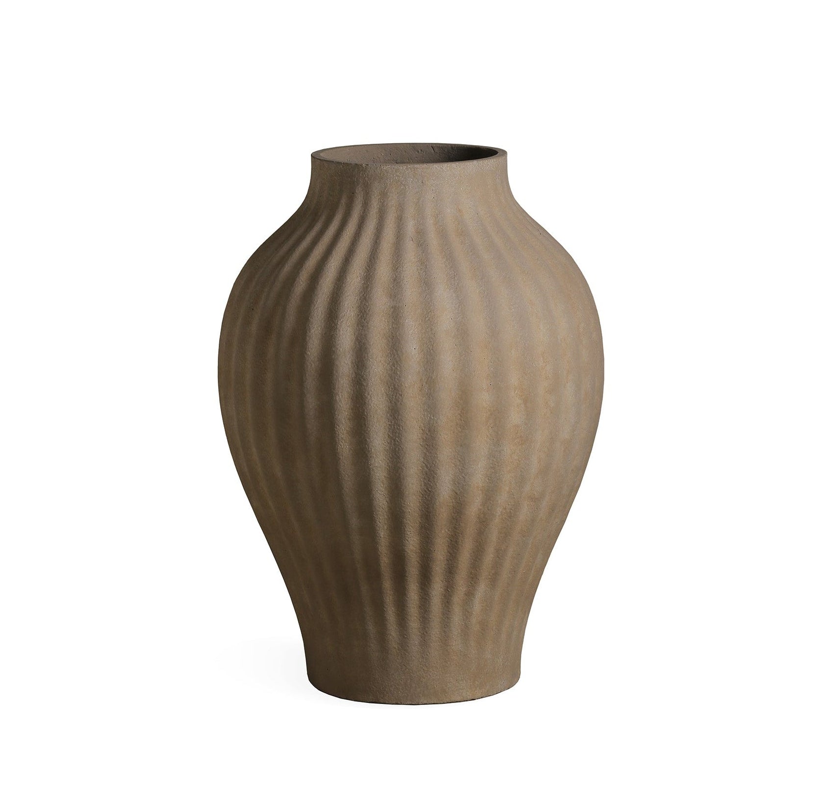 Beautii Brown Fiber Cement Pot Ribbed Structure L PTMD