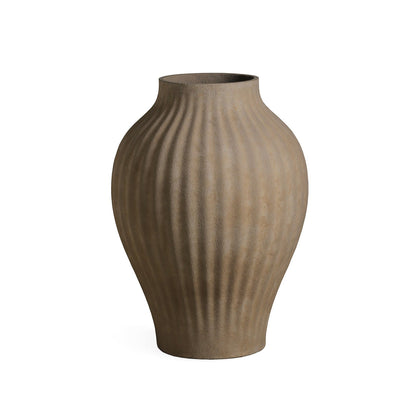 Beautii Brown Fiber Cement Pot Ribbed Structure L PTMD
