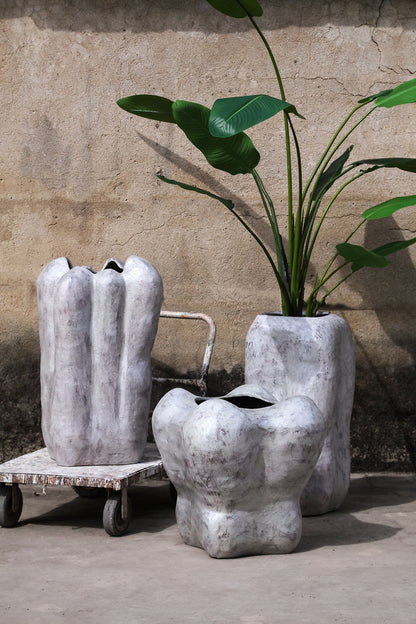 Velissa White Fiber Cement Pot Irregular Shape M PTMD