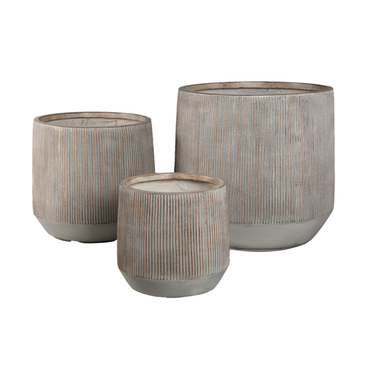Olav Light Brown Fiber Cement Pot Set Of 3 Low PTMD