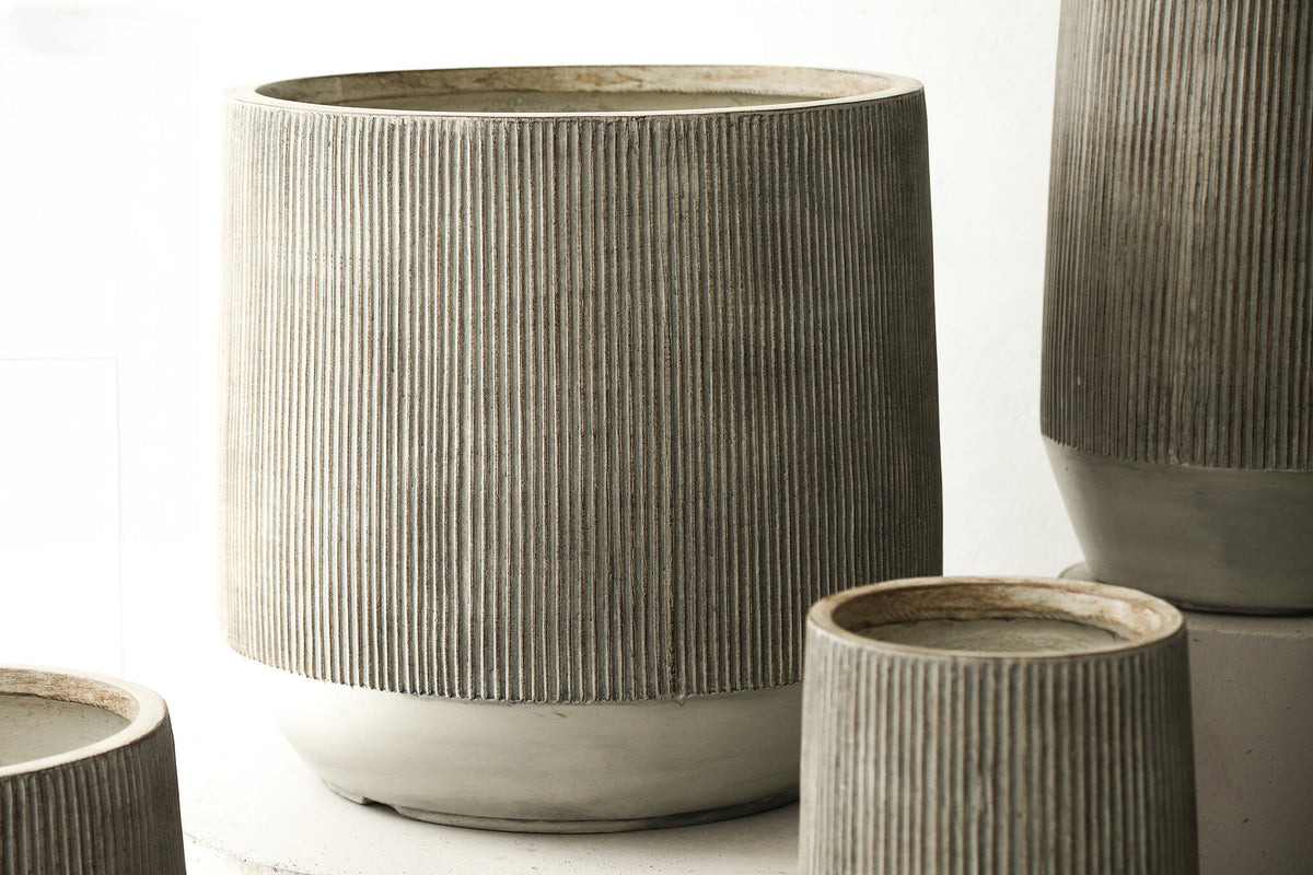 Olav Light Brown Fiber Cement Pot Set Of 3 Low PTMD