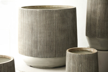 Olav Light Brown Fiber Cement Pot Set Of 3 Low PTMD