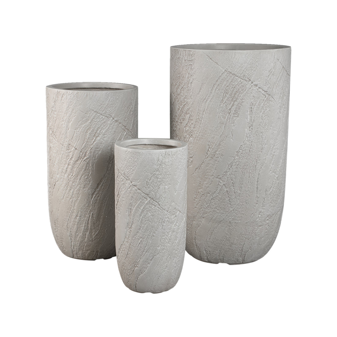 Berwin Beige Fiber Cement Rock Pot Set Of 3 High PTMD