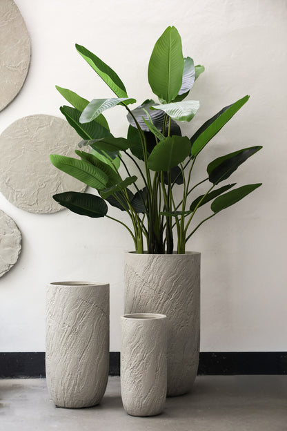 Berwin Beige Fiber Cement Rock Pot Set Of 3 High PTMD
