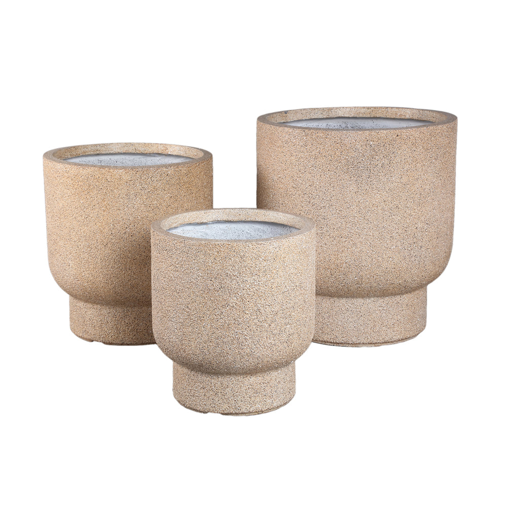 Bloempot Nihara Beige Vezelcement Set van 3 op Voet PTMD