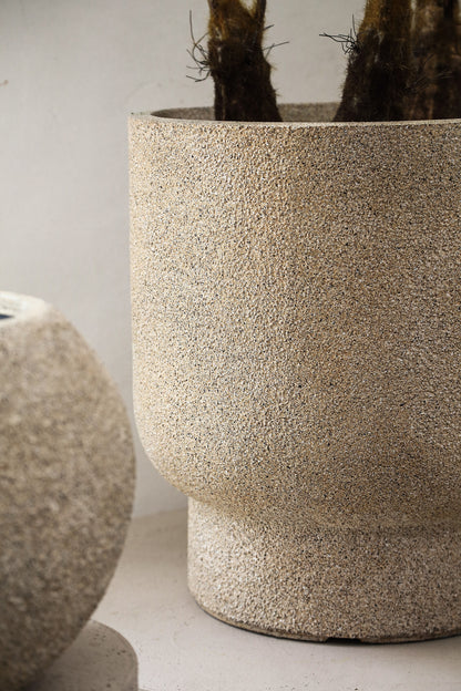 Bloempot Nihara Beige Vezelcement Set van 3 op Voet PTMD