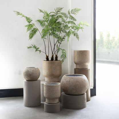 Bloempot Nihara Beige Vezelcement Set van 3 op Voet PTMD