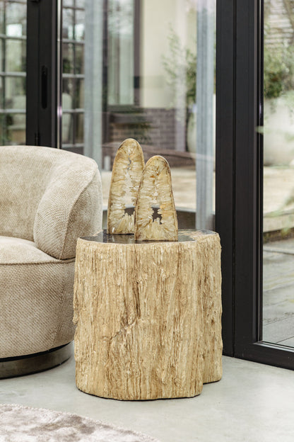 Taly Natural Petrified Wood Round Stool Fiberglass PTMD