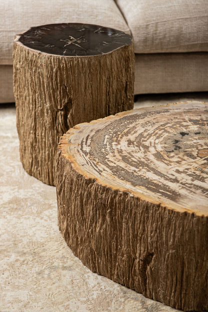 Taly Natural Petrified Wood Round Stool Fiberglass PTMD