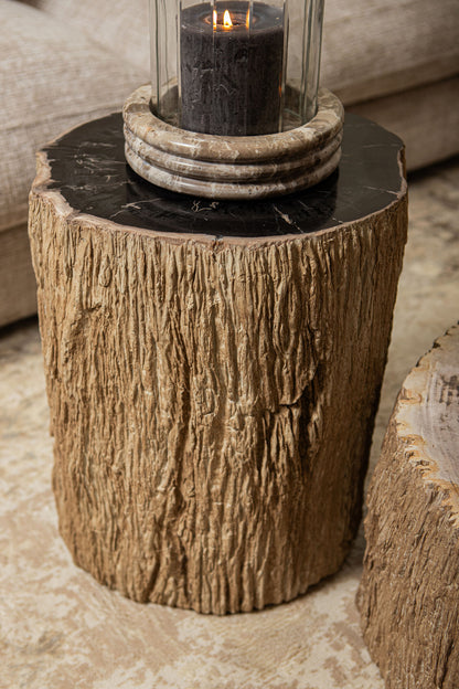 Taly Natural Petrified Wood Round Stool Fiberglass PTMD