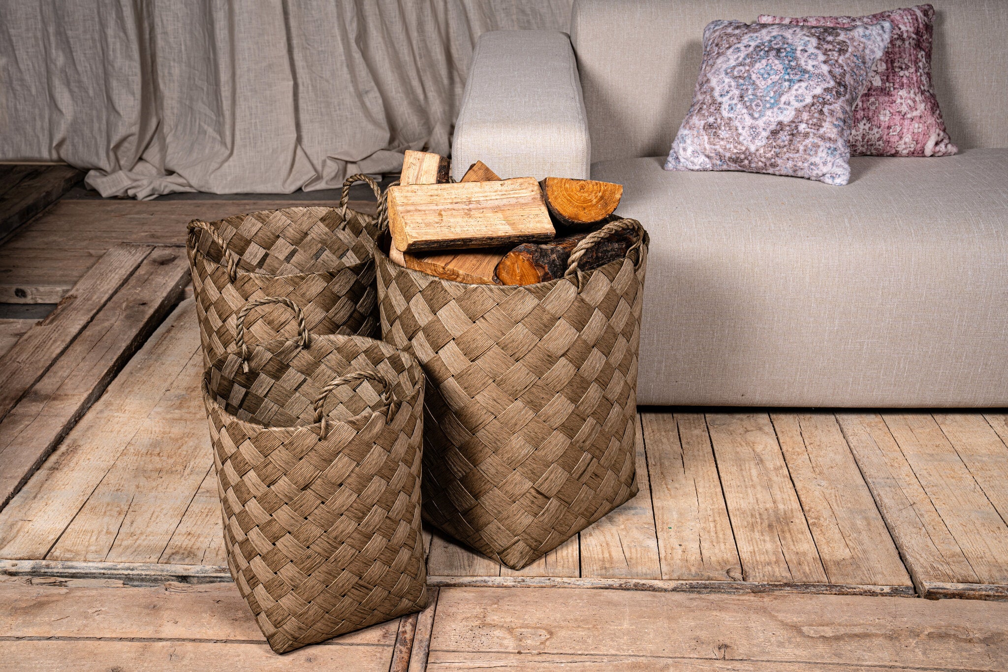 Mand Clarke Groen Rond Woven Papier Set van 3 PTMD