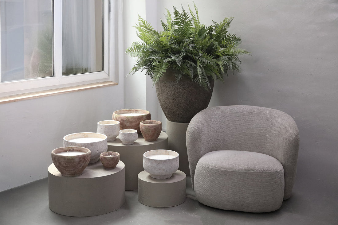 Outdoor Kaars Pedro Bruin Cement Streep Large PTMD