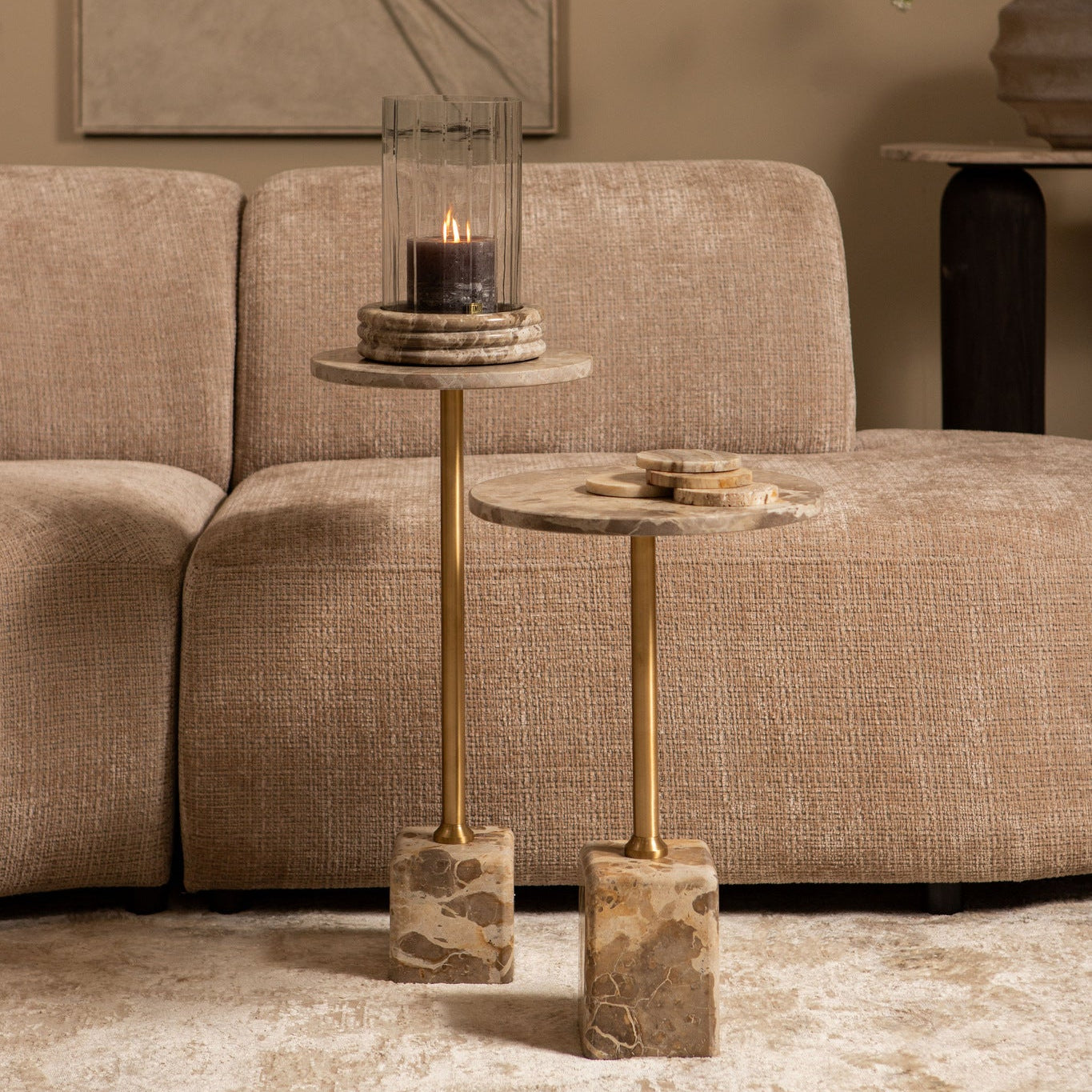 Bijzettafel Ebe Beige Marmer Rond Laag PTMD