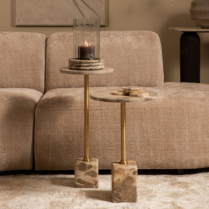Bijzettafel Ebe Beige Marmer Rond Laag PTMD