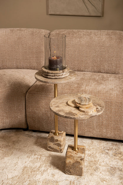 Bijzettafel Ebe Beige Marmer Rond Hoog PTMD