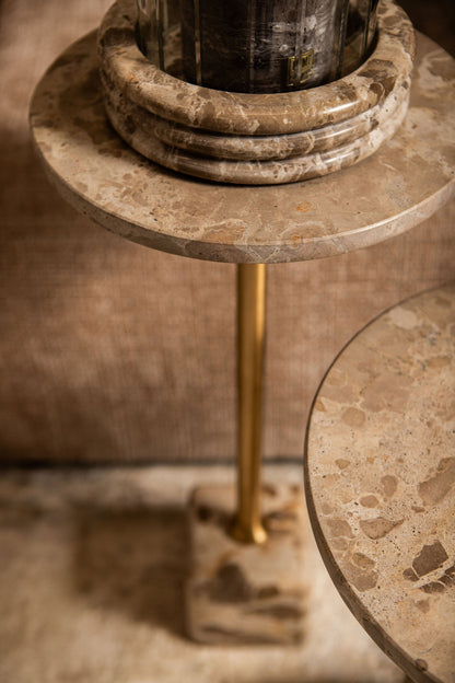 Bijzettafel Ebe Beige Marmer Rond Hoog PTMD