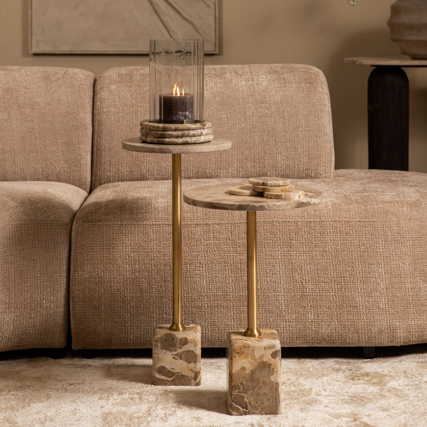 Bijzettafel Ebe Beige Marmer Rond Hoog PTMD