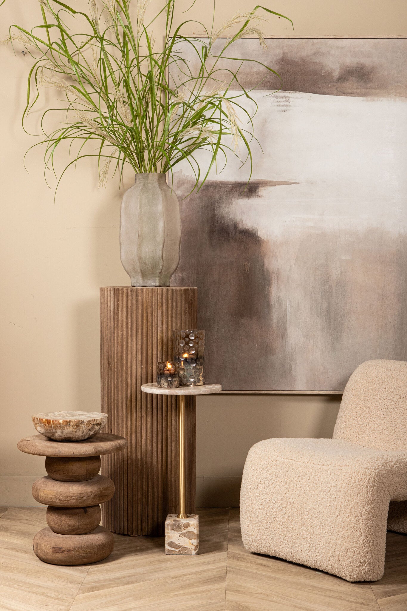 Bijzettafel Ebe Beige Marmer Rond Hoog PTMD