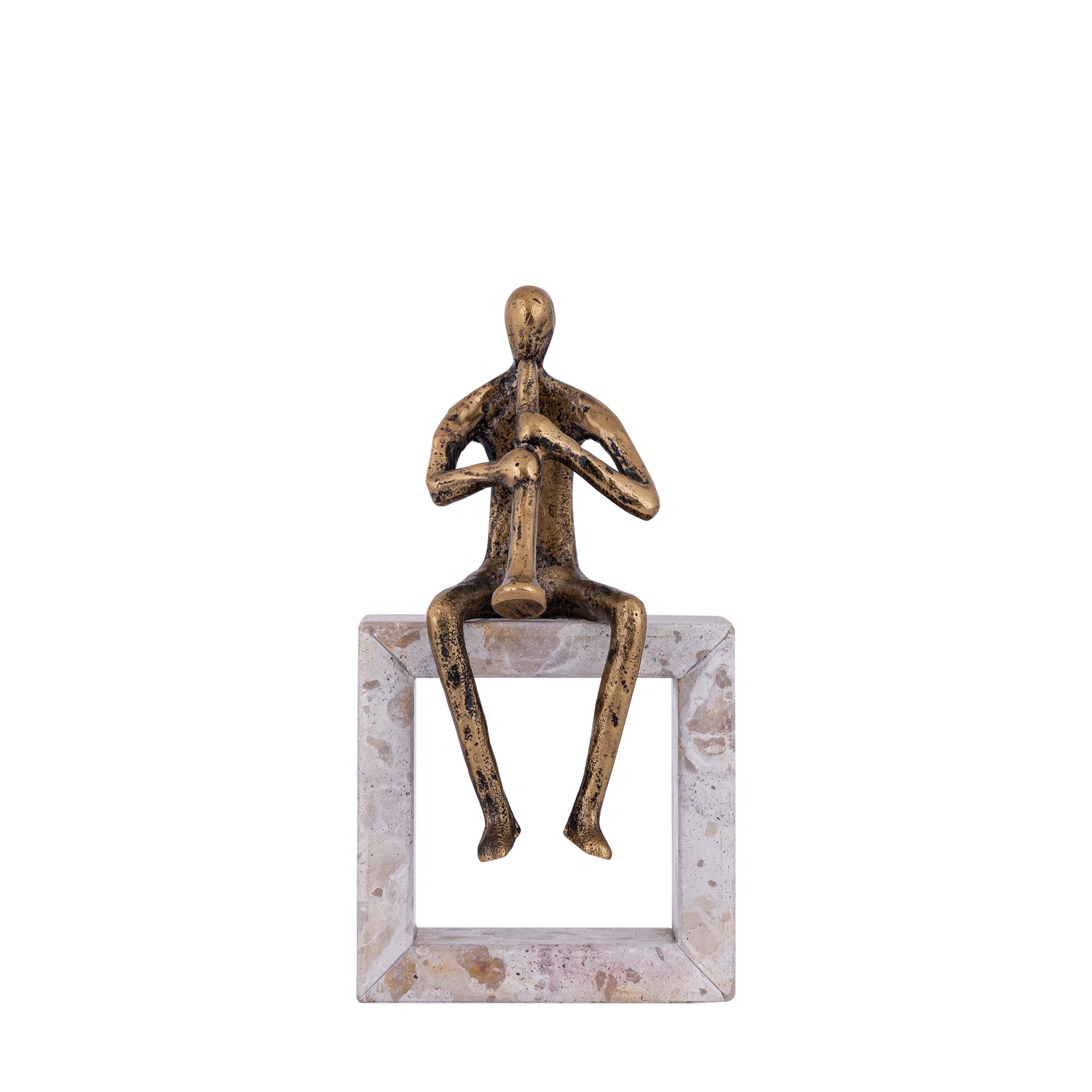 Aleria Gold Casted Alu Trumpet Man On Marble Base PTMD