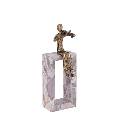 Aleria Gold Casted Alu Violin Lady On Marble Base PTMD