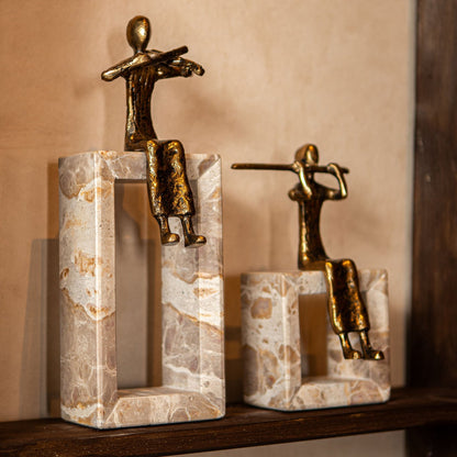 Aleria Gold Casted Alu Flute Lady On Marble Base PTMD