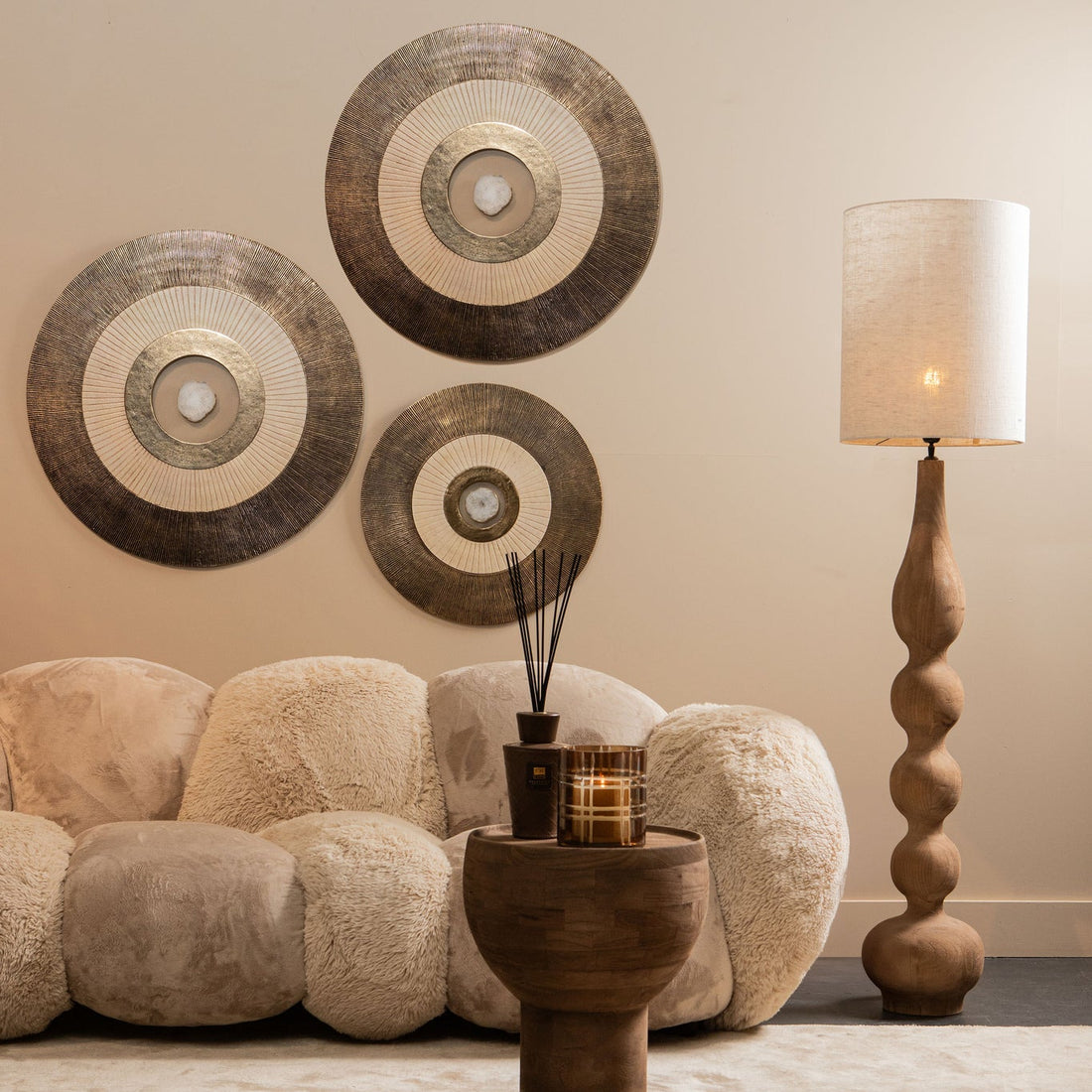 Wandpaneel Jacci Goud Aluminium Center Stone Rond Large PTMD