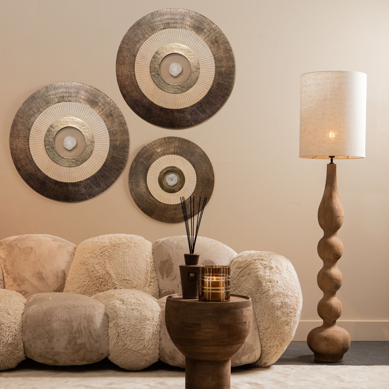 Wandpaneel Jacci Goud Aluminium Center Stone Rond Large PTMD