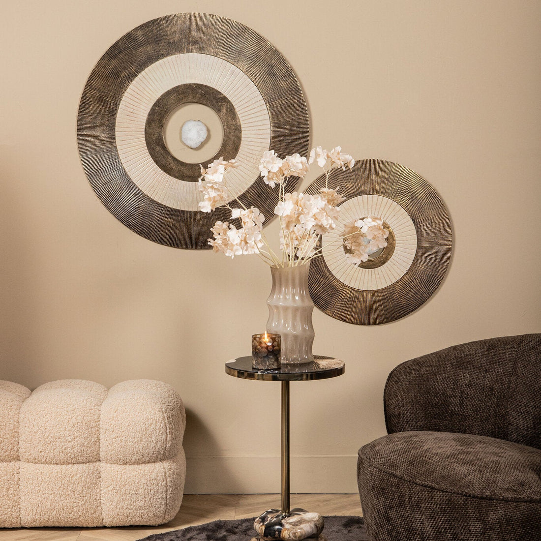 Wandpaneel Jacci Goud Aluminium Center Stone Rond Large PTMD