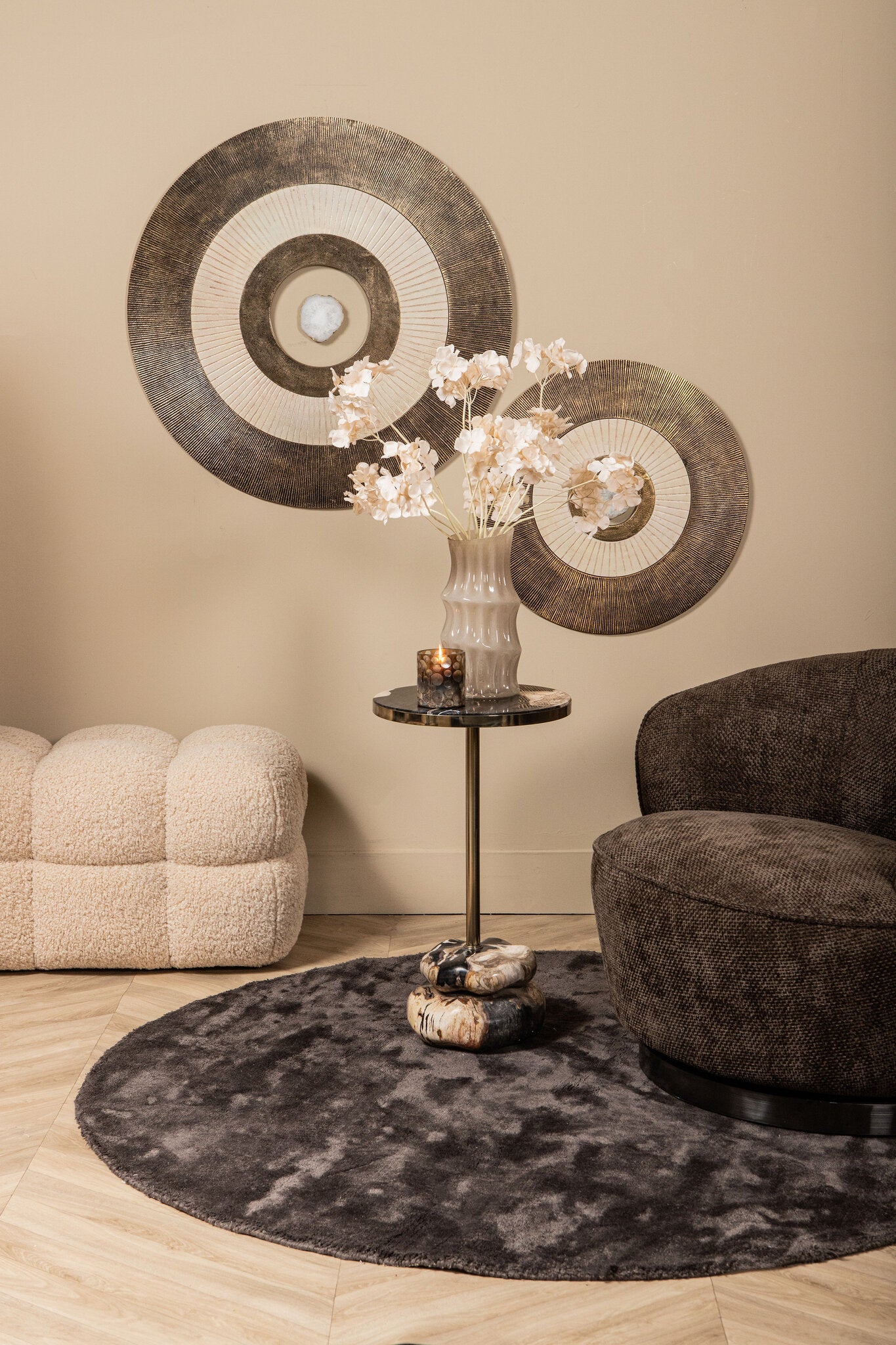 Wandpaneel Jacci Goud Aluminium Center Stone Rond Small PTMD