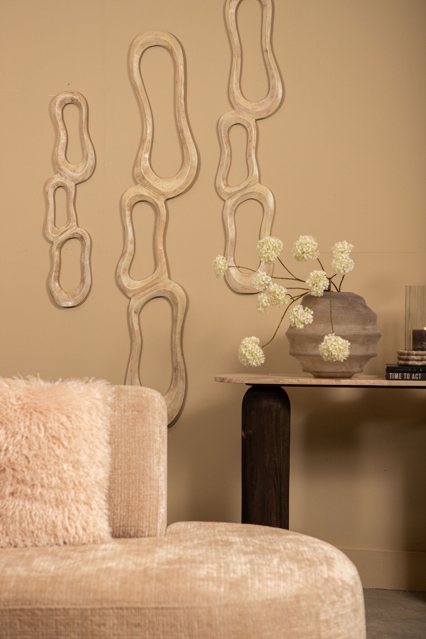 Wanddeco Camare Abstract Design Gegoten Aluminium Beige Small PTMD