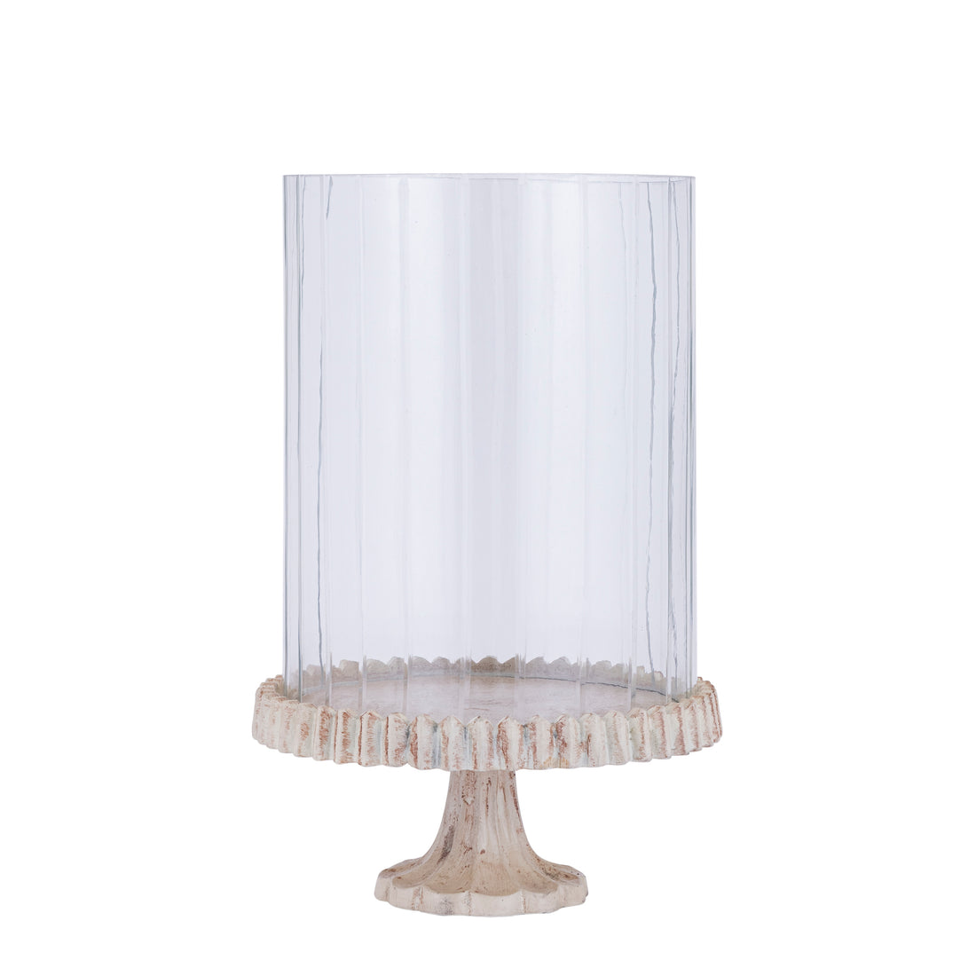 Windlicht Troye Beige Gegoten Aluminium Gesneden Glas Large PTMD