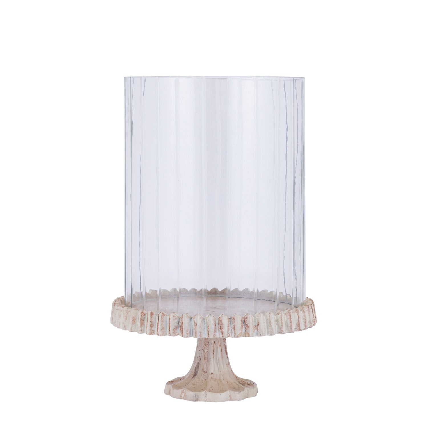 Windlicht Troye Beige Gegoten Aluminium Gesneden Glas Large PTMD