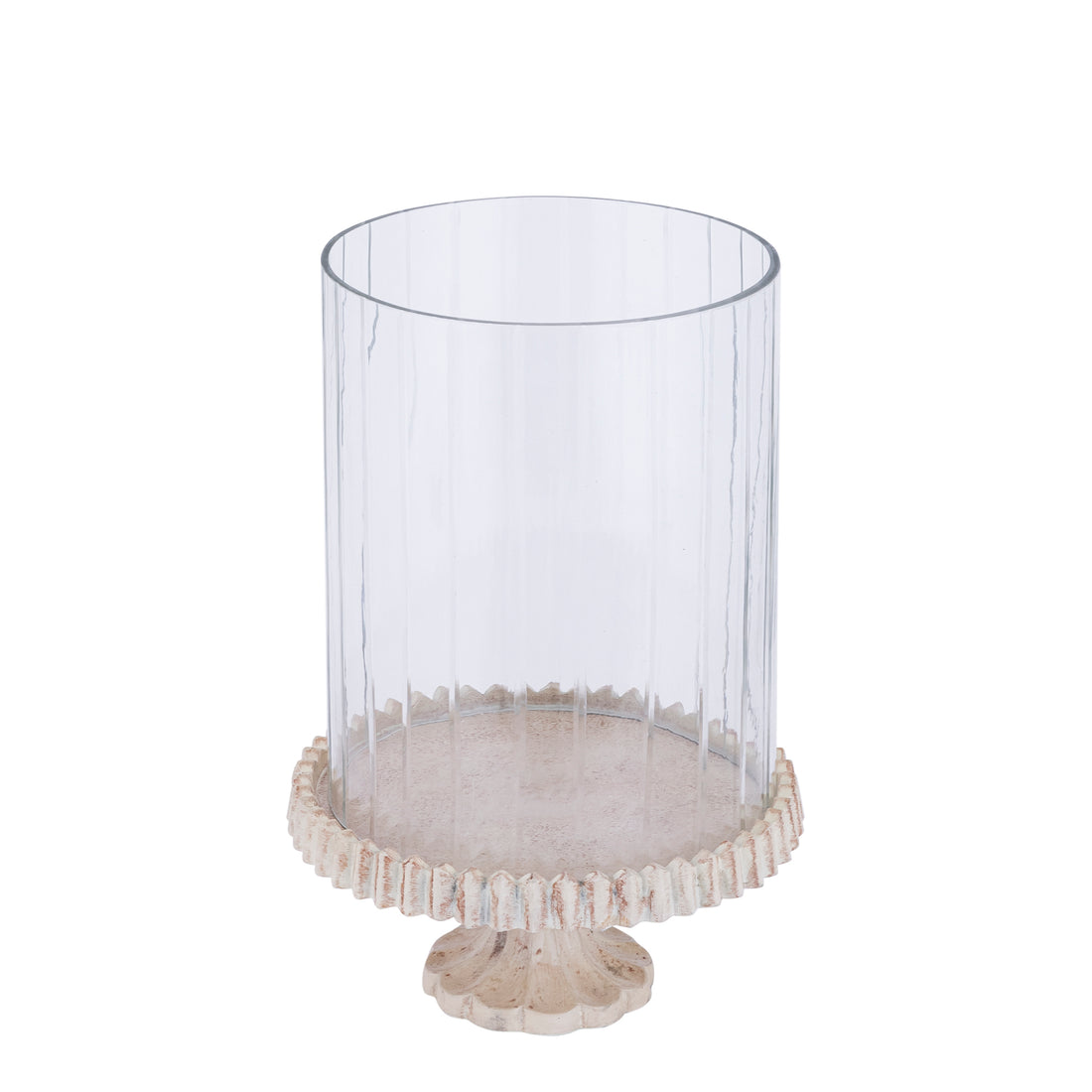 Windlicht Troye Beige Gegoten Aluminium Gesneden Glas Large PTMD