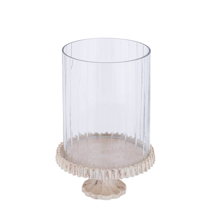 Windlicht Troye Beige Gegoten Aluminium Gesneden Glas Large PTMD