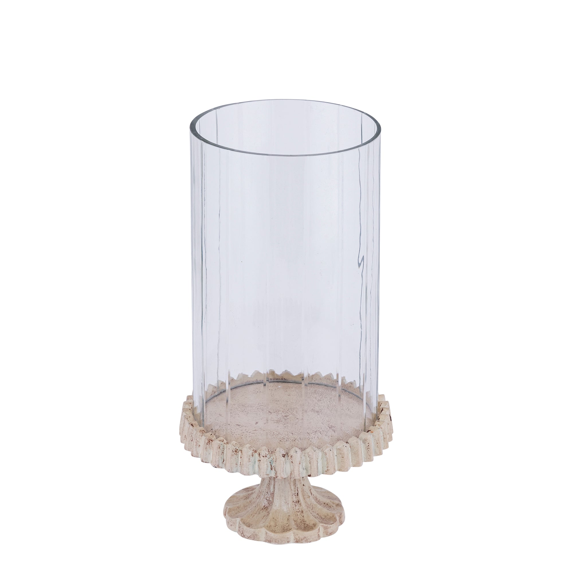 Windlicht Troye Beige Gegoten Aluminium Gesneden Glas Small PTMD