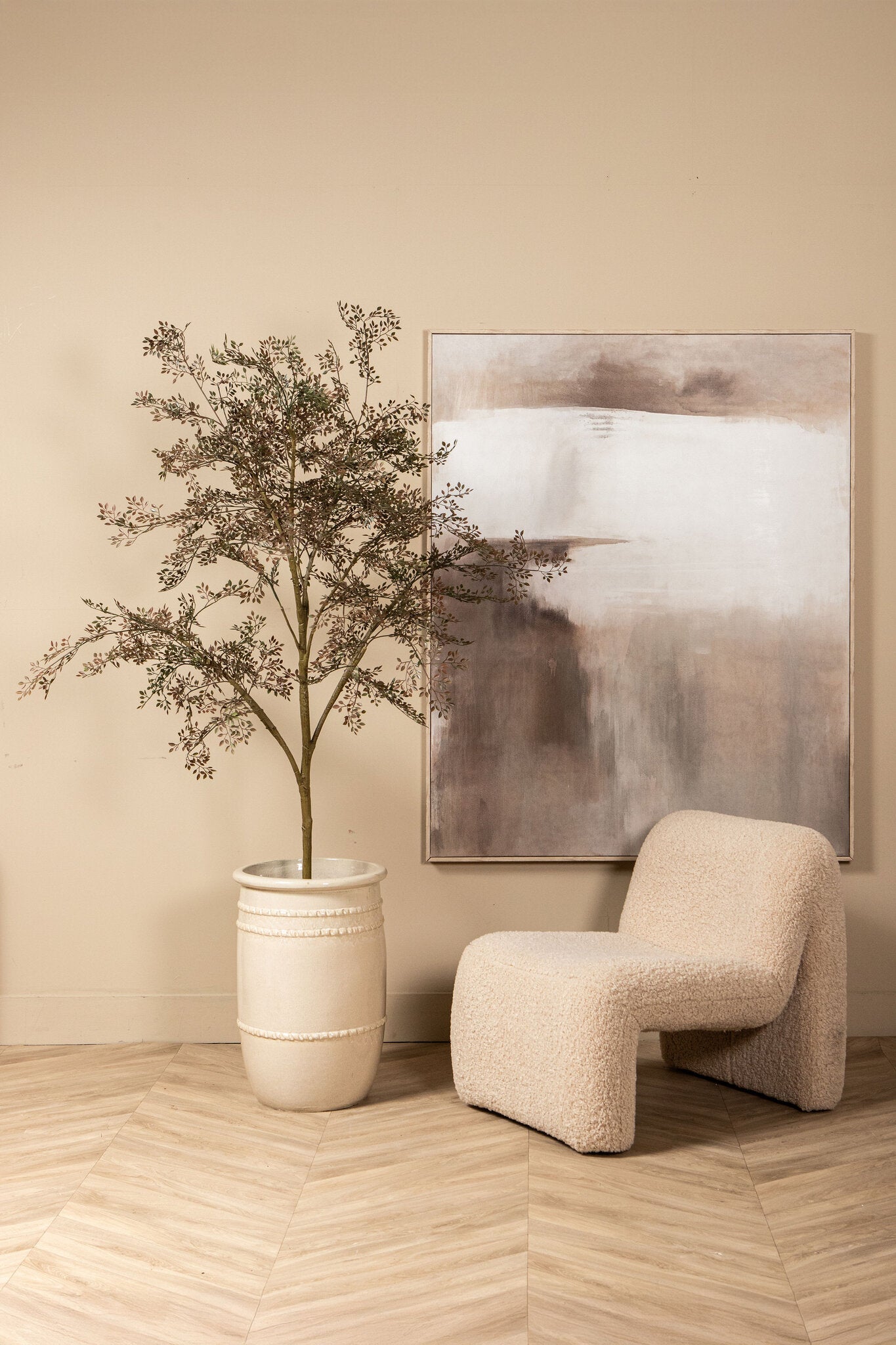 Abstract Wandpaneel Olger Beige Canvas Ingelijst PTMD