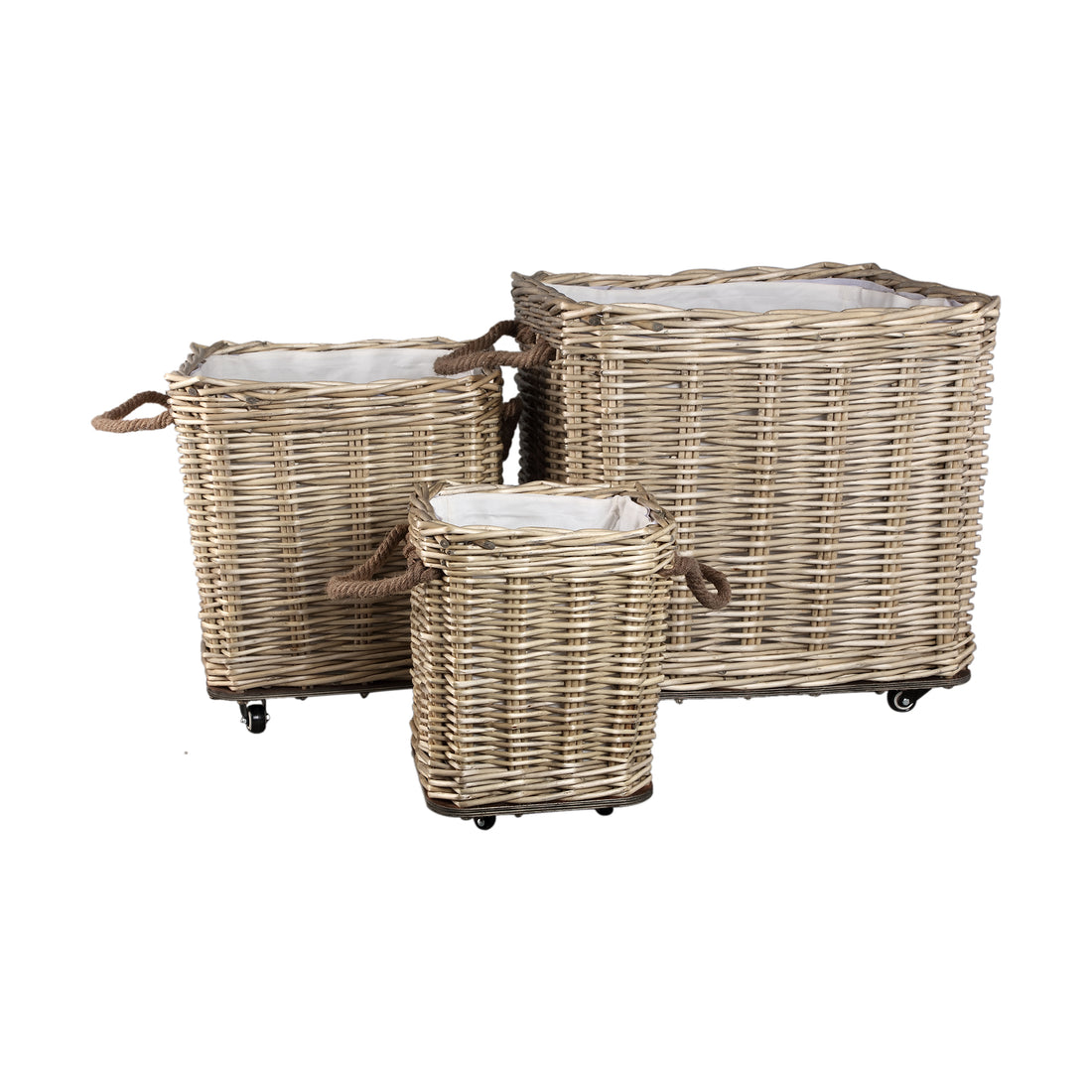 Mand Darrett Naturel Willow Vierkant met wielen Set van 3 PTMD