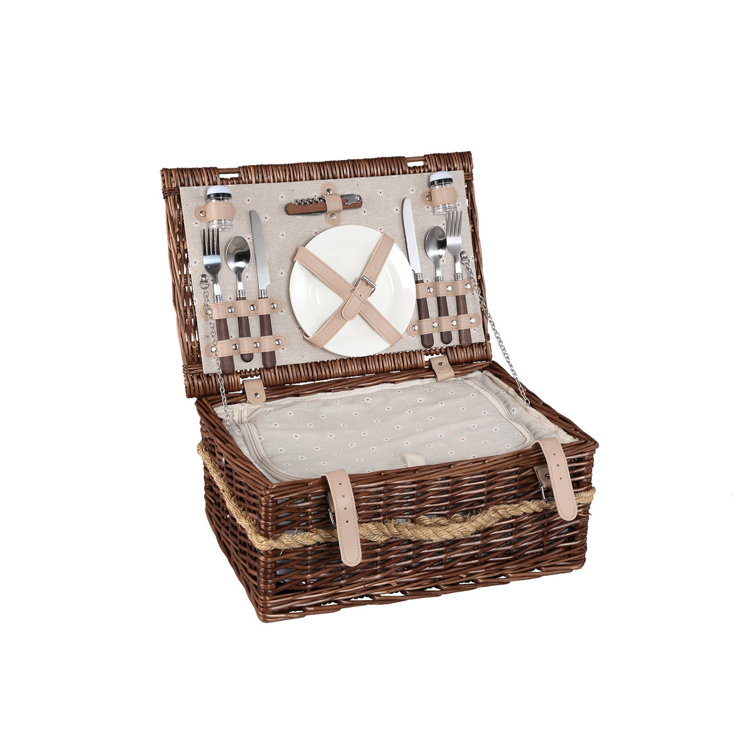 PTMD Picknickmand 2-Persoons Bruin Riet Compleet Koeltas PTMD