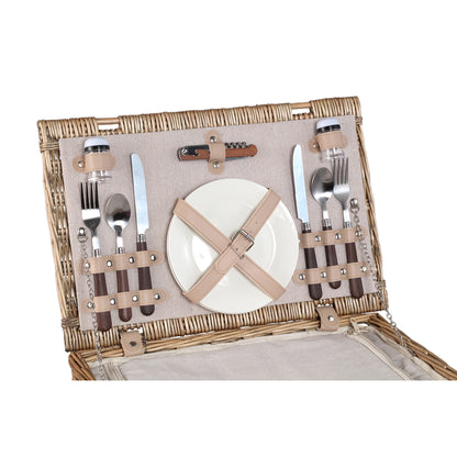 PTMD Picknickmand 2-Persoons Naturel Riet Compleet Koeltas PTMD