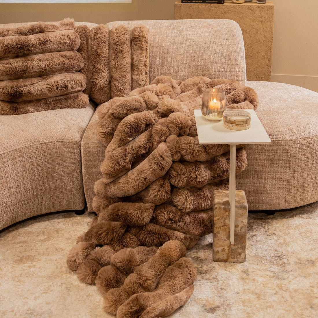 Kussen Divvo Bruin Fake Fur Thick Rib Vierkant PTMD