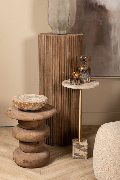Ronde Sidetable Keven Geribbeld Mangohout Naturel PTMD
