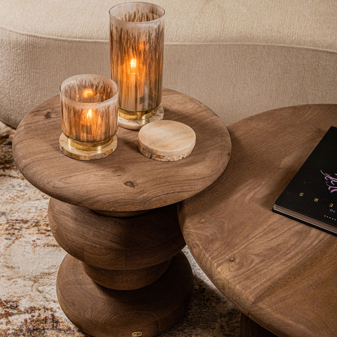 Ronde Sidetable Keven Geribbeld Mangohout Naturel PTMD