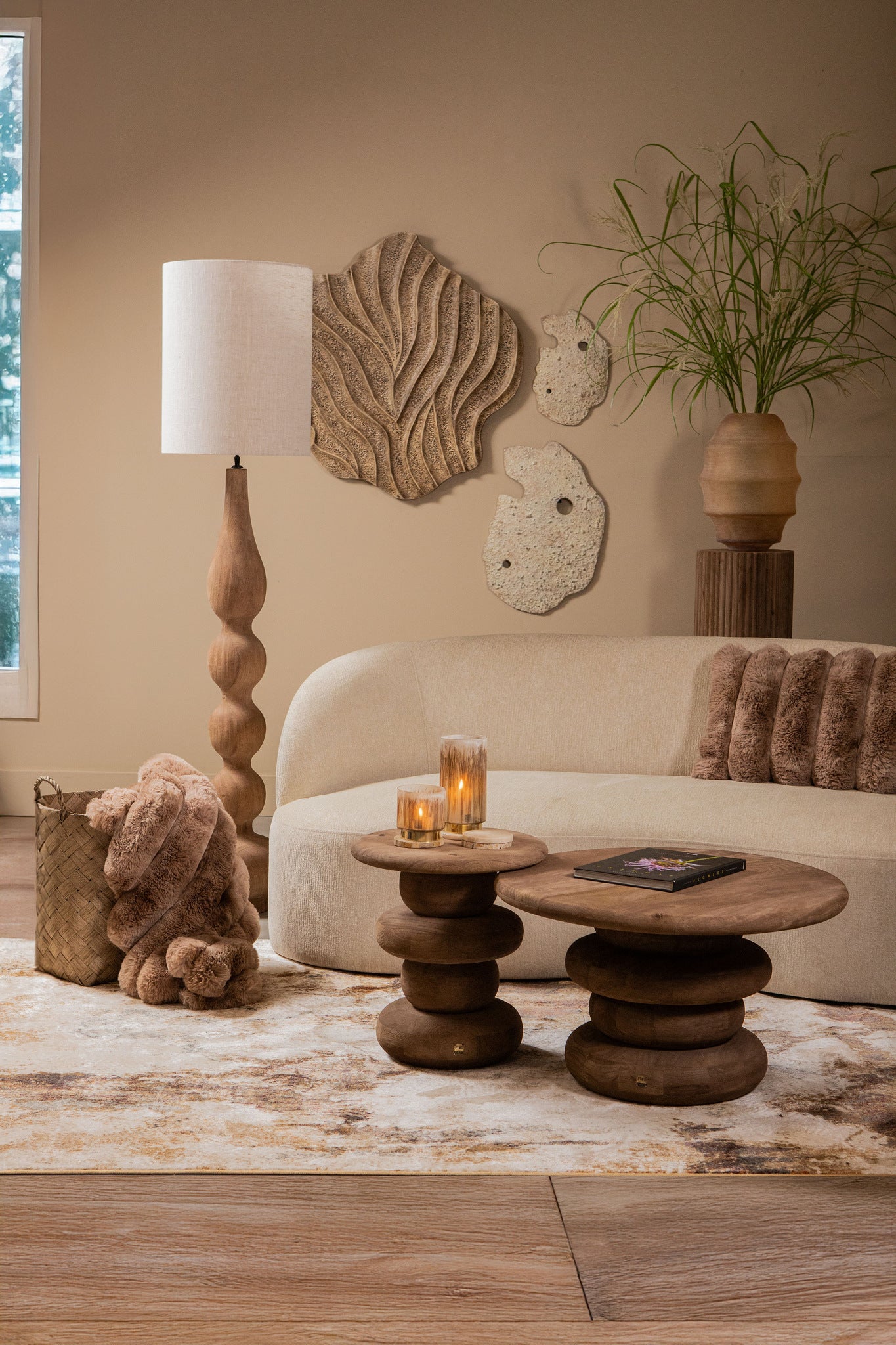 Ronde Sidetable Keven Geribbeld Mangohout Naturel PTMD