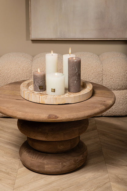 Salontafel Keven Naturel Mango Hout Ribbed Rond PTMD