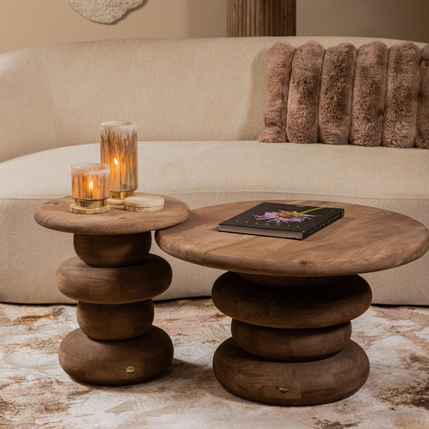 Salontafel Keven Naturel Mango Hout Ribbed Rond PTMD