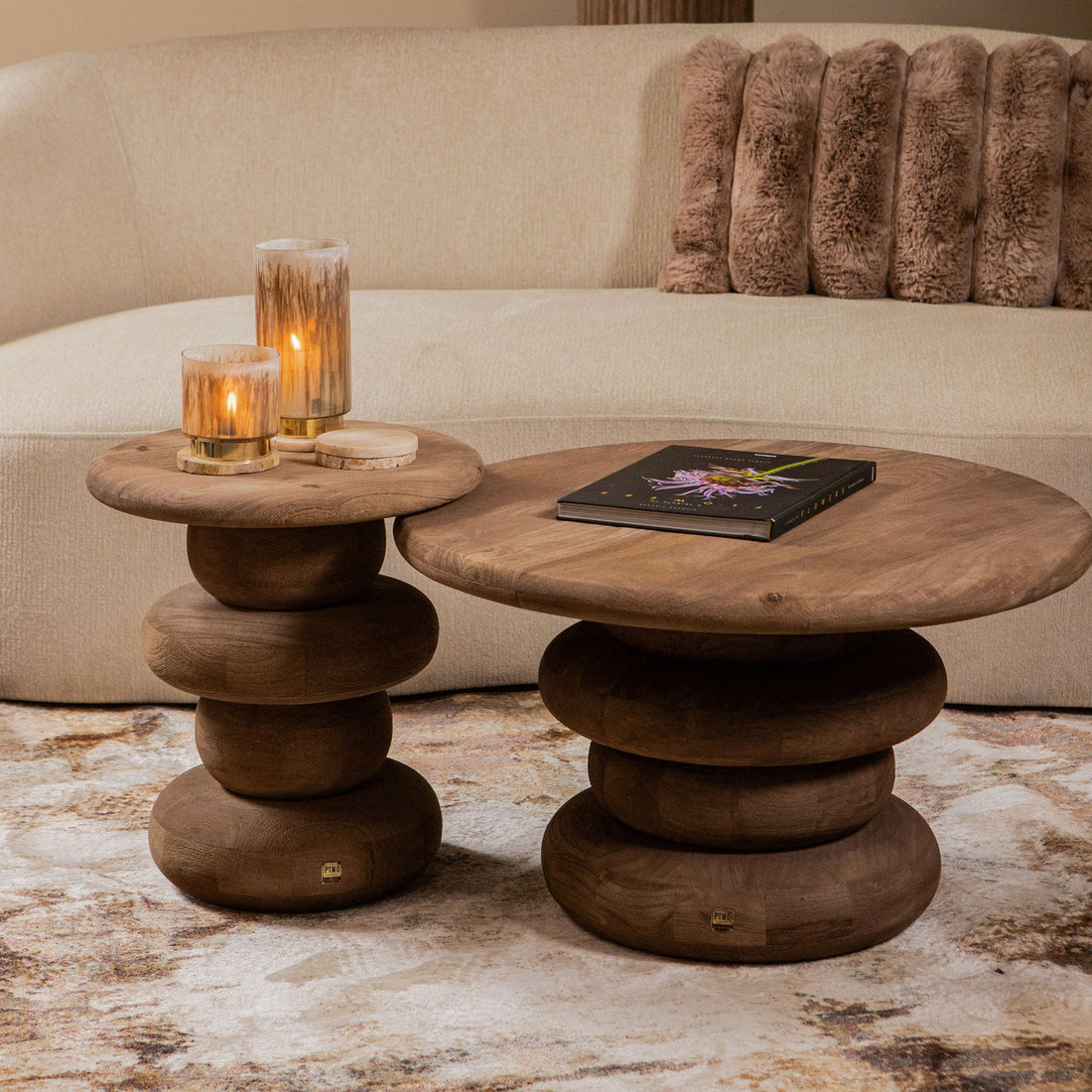 Salontafel Keven Naturel Mango Hout Ribbed Rond PTMD