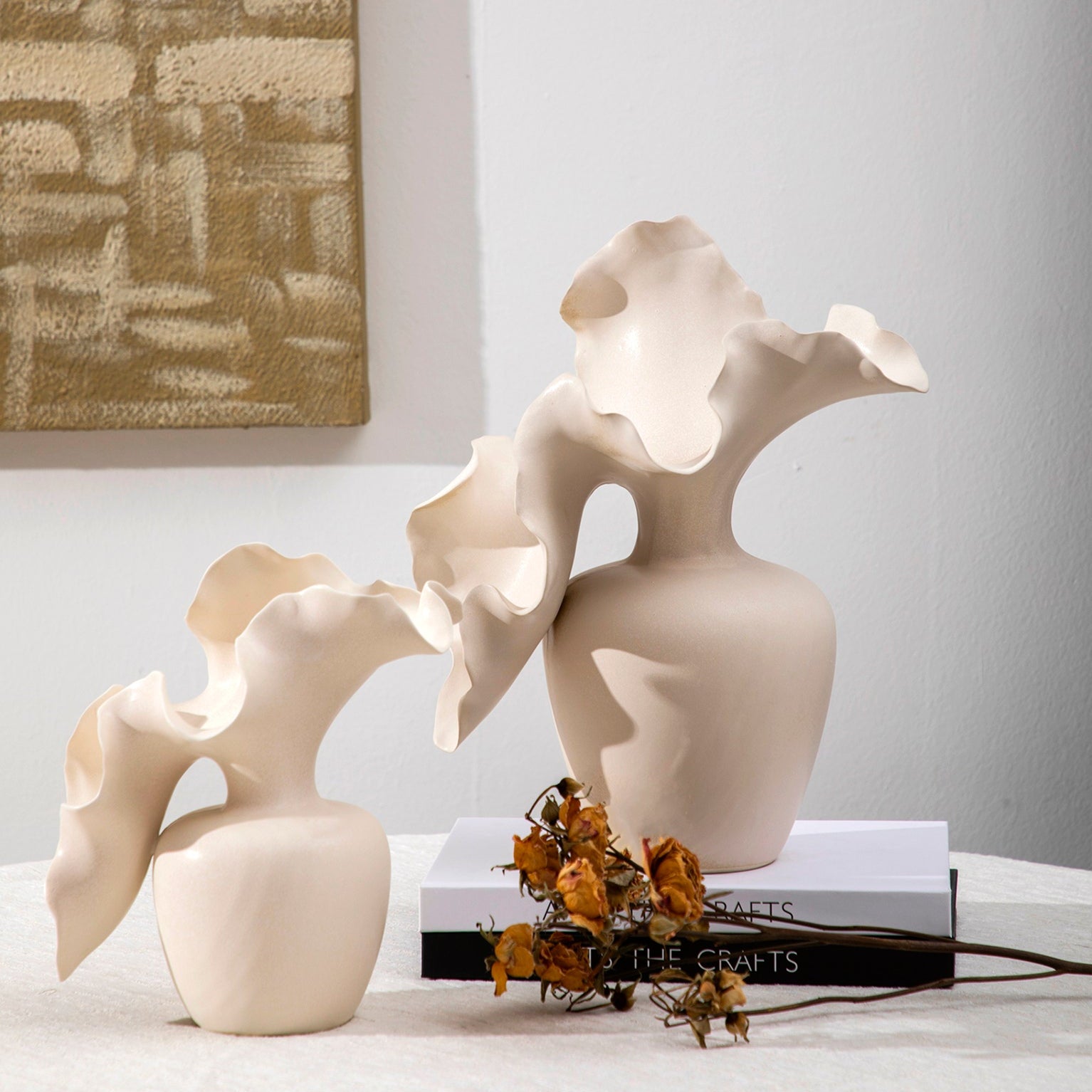 Vaas Shelle Creme Keramiek Organische Vorm Hoog PTMD