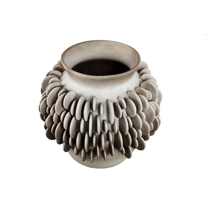 Wina Beige Ceramic Vase With Round Scales Low Small PTMD