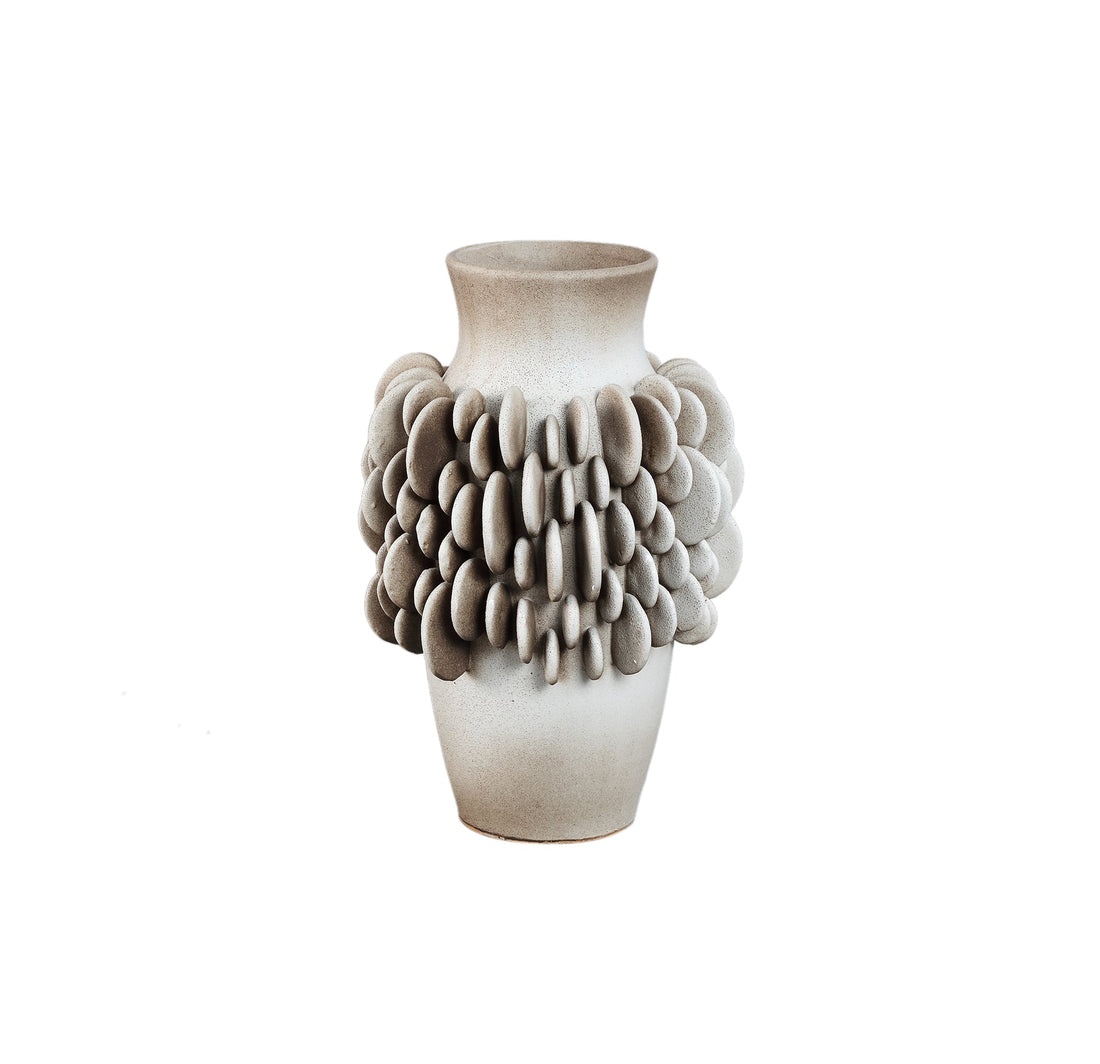Wina Beige Ceramic Vase With Round Scales High Small PTMD
